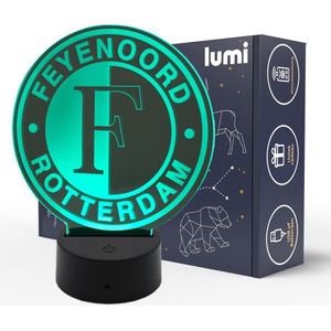 Lumi 3D Nachtlamp - 16 kleuren - Feyenoord - Rotterdam - Voetbal - LED Illusie - Bureaulamp - Sfeerlamp - Dimbaar - USB of Batterijen - Afstandsbediening - Cadeau