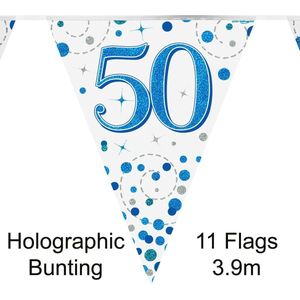 Oaktree - Vlaggenlijn Happy 50 Birthday Blue Holographic (4 meter)