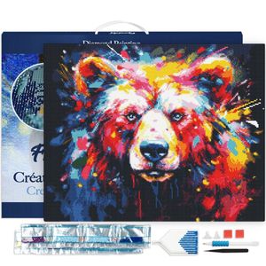 Figured'Art Diamond Painting set Volwassenen 40x50 cm met lijst Kleurrijke Abstracte Beer - 5D DIY Art full drill vierkante diamant - Canvas al ingelijst