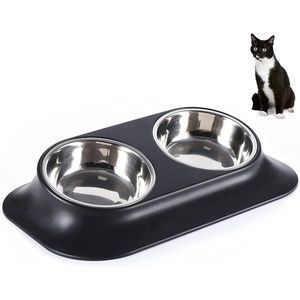 Puppy Cat Bowl, RVS Kitten Bowl met standaard, Beschermt de cervicale wervelkolom, Schuin 15° Antislip Double Raised Pet Food Bowl Water Bowls, voor katten en kleine honden