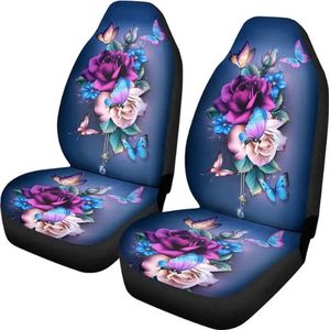 Stoelhoezen auto - stoelhoes voor in de auto - universeel - bloemen - vlinders - rozen - blauw - paars