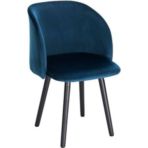 BukkitBow – Moderne Eetkamerstoel / Woonkamerstoel - Gestoffeerde Velvet/Fluwelen Stoel met Armleuning – Dikke Zitting - Massief Houten Poten - Blauw