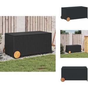 vidaXL Tuinbox - Tuinboxen - Opbergbox - Opbergbox Tuin - Tuinbox met wielen 190 L poly rattan zwart
