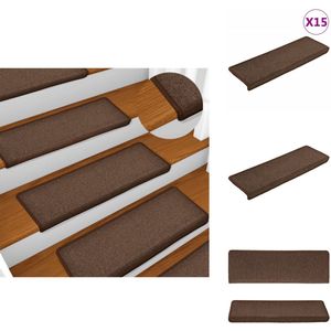 vidaXL Tapijt Traptrede - Tapijt Traptreden - Traptapijt - Traptapijten - Trapmatten 15 st 65x21x4 cm bruin
