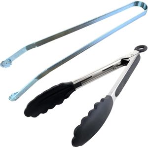 BBQ-worstdraaitang voor koken + keukentang met siliconen tips voor koken, BBQ-worstdraaitang, grillen en bakken (combinatie)