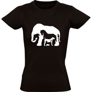 Dieren ilusie Dames T-shirt | gezichtsbedrog | rat | kat | hond | paard | dolfijn | olifant | liefhebber | dier | Zwart