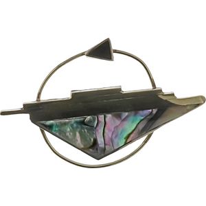 Behave - Broche - Abalone Schelp - Zilver kleur - Geometrisch Design - 6 cm