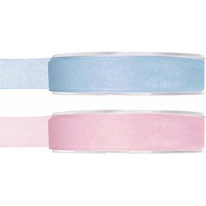 Satijn sierlint pakket - lichtroze/lichtblauw - 1,5 cm x 20 meter - Hobby/decoratie/knutselen - 2x rollen