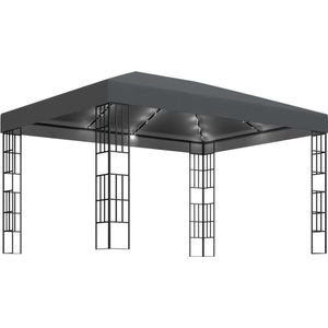 vidaXL Prieel - 3x4 m - LED-verlichting - Antraciet Tuinpaviljoen - Tuingereedschap - Buitendining - Veranda - Parasol