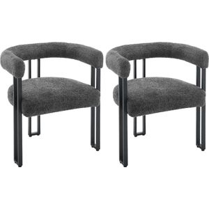 KTN® Eetkamerstoelen set van 2 - Keukenstoelen - Fauteuil - Woonkamerstoelen - Stoelen - Rugleuning - Armleuning - Metalen Poten - Chenille - Antraciet