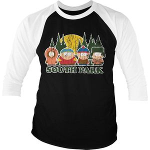South Park Distressed Baseball 3/4 Sleeve Tee T-Shirt White-Black-2XL