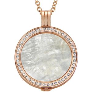 Quiges - Munthouder met Ketting en Munt 33mm Schelp Beige - RVS Rosegoudkleurig met Zirkonia - ERHS164