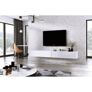 Meubel Square - TV meubel DIAMOND - Wit / Hoogglans Wit - 240cm (2x120cm) - Hangend TV Kast