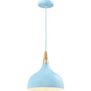 QUVIO Hanglamp retro - Lampen - Plafondlamp - Verlichting - Keukenverlichting - Lamp - Simplistisch hoog design - E27 Fitting - Voor binnen - Met 1 lichtpunt - Aluminium - Hout - D 30 cm - Blauw en wit