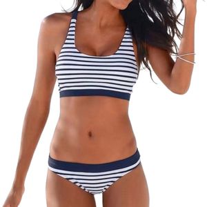 Gestreepte Sea Blue Tankini set - Lage taille slip - Bikini tank top - Zwemkleding hoge kwaliteit - Polyester - Vrouwen