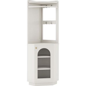 Vitrinekast, Hoge kast, badkamerkast met lichtlijst, badkamermeubel, hoekkast met opbergvak, open vak met haken, met verstelbare planken, 45 x 45 x 166,6 cm, wit