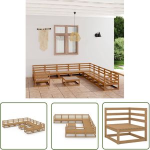 The Living Store 12-delige Loungeset massief grenenhout - Tuinset - Lounge Set - Houten Tuinset - Buitendecor - Balkon Decor