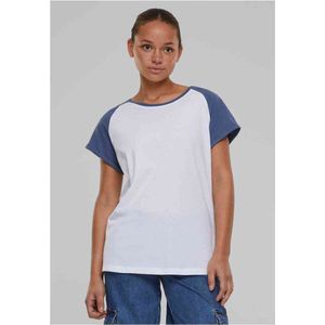 Urban Classics - Contrast Raglan Dames T-shirt - L - Wit/Blauw