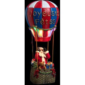Kristmar Kerstman in luchtballon - Kerstfiguur voor kerstdorp - Kerstdecoratie met LED - L12.6xB12.6xH29.5 cm - Werkt op batterijen (Niet inbegrepen) - Polyresin - Meerkleurig