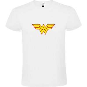 Wit T shirt met print van 'Wonder Woman' print Goud / Rood size S