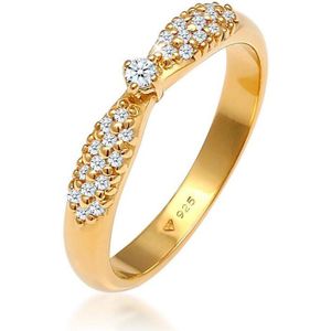 Elli PREMIUM Dames Ring Dames Engagement Glamorous met Diamond (0.16 ct) in 925 Sterling Silver Gold Plated