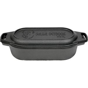 Valhal Outdoor - Braadpan / Dubbele Skillet 1L - Kleine Dutch Oven, gietijzer, ovaal, grillpatroon, VH1L