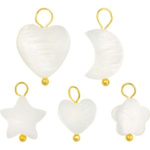 Schelp Bedel Mix (13 - 16.5 x 8 - 12.5 x 2.5 - 3 mm) White - Goud (25 Stuks)