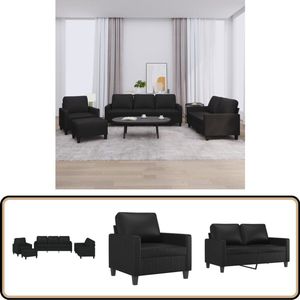 vidaXL Loungeset Kunstleer - 4-Delig - Zwart Loungeset - Kunstleder Sofa - Zwarte Lounge Set - Tuinlounge - Buitenmeubilair