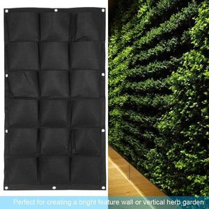 Wandgemonteerde Planter voor Buiten en Binnen - Verticale Opknoping Tuin Planter in Zwart (18 Zakken) .
