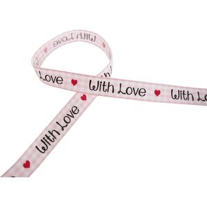 Valentijn Lint 10mm (1cm) | Geruit Lint | With Love | Roze Wit Rood | Cadeau Lint | Baby Lint | Rol 22,85 Meter