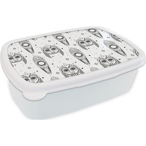 Broodtrommel Wit - Lunchbox - Brooddoos - Maya - Maskers - Zwart-Wit - Patroon - 18x12x6 cm - Volwassenen