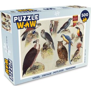 Puzzel Vogel - Vintage - Potlood - Tekening - Legpuzzel - Puzzel 500 stukjes