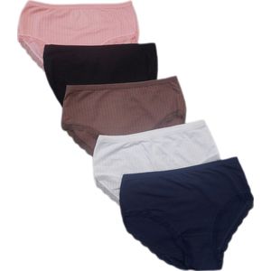 Dames - Ondergoed - Slips - 95% Katoen - 5 Stuks - Met Kant - Hoge Taille - Kleur - Roze, Taupe, Wit, Zwart, Marineblauw- Maat 44
