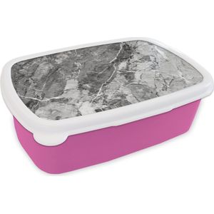 Broodtrommel Roze - Lunchbox - Brooddoos - Graniet - Kristal - Grijs - Wit - 18x12x6 cm - Kinderen - Meisje