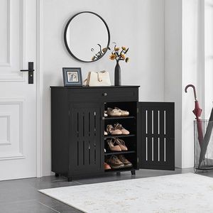 Schoenenkast met 1 Lade en 2 Deuren - Verstelbare Planken en 4 Opbergvakken, Geschikt voor Hoge Hakken/Laarzen (78 × 37 × 85,5 cm, Zwart)