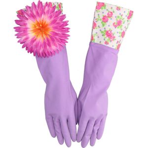 Huishoudhandschoen paars met bloem - medium - luxe gloves latex