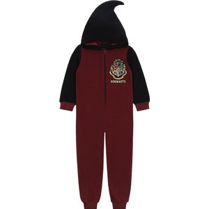 Harry Potter - Eendelige pyjama / jumpsuit voor jongens, zwart, bordeauxrood, onesie met capuchon / 128