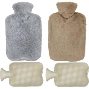 2 warmwaterkruiken met wollige overtrek - warmwaterfles bedfles warmzak - zachte knuffelige wasbare warmwatertas - groot, veilig en duurzaam - gezin kinderen volwassenen.