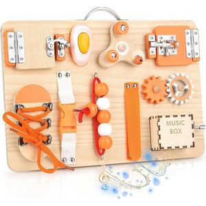 Houten Busy Bord voor Peuters - Activiteitenbord Speelgoed - Montessori Speelgoed 1 2 3 Jaar Oud - Zintuiglijk Peuter Reisspeelgoed voor Vliegtuig/Auto