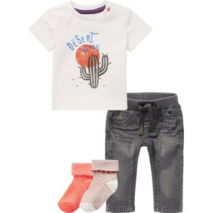 Noppies - Kledingset - Jeans Grey denim - Shirt White sand - 2p sokken - Maat 68