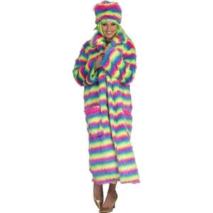 Funny Fashion - Jaren 80 & 90 Kostuum - Bonte Lange Monsterjas Vrouw - Multicolor - One Size - Halloween - Verkleedkleding