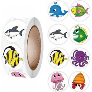 Fako Bijoux® - 500 Stickers Op Rol - 2.5cm - Vissen & Zeedieren - Beloningsstickers - Stickers Kinderen - Sluitsticker - Sluitzegel - 25mm - 500 Stuks