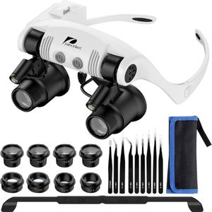 PANCELLENT® Loepbril- Leopbril 2 LED-lampen - Loepbril Set - Zaklampen - Zaklamp Kinderen - Zaklamp Led Oplaadbaar - Loepbril Met Led Verlichting - Loepbril Met Vergroting - Loepbril Voor Brildragers - Loepbril Met Accessorie - Loepbril Tandarts