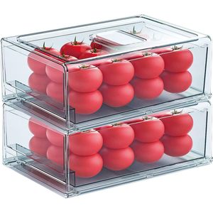 Koelkastorganizer, koelkastladen met handvat, stapelbare transparante container voor keukens, diepvriezers, kasten - BPA-vrij (2 Stück, 30 x 20,6 x 11,5 cm)