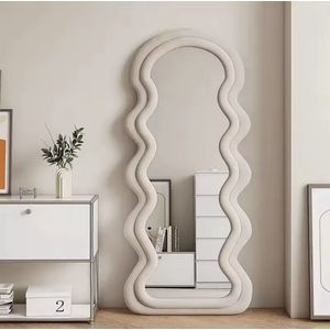Luxaliving - Ovale Spiegel - Full body spiegel - Veiligheidsglas - Staande spiegel - Tegen de muur te leunen - Créme wit - Wandspiegel voor slaapkamer, woonkamer, kleedkamer - Velvet - 160cm x 60cm