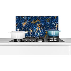 Spatscherm keuken 60x30 cm - Kookplaat achterwand Marmer - Textuur - Goud - Blauw - Muurbeschermer - Spatwand fornuis - Hoogwaardig aluminium