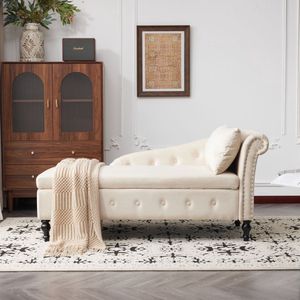 KOMHTOM Slaapbank Loveseat met opbergruimte kussens Modern met nagelrand Rechte armleuning Fluweel Beige