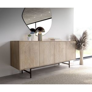 Commode Wiara 180 cm Mango White Wash metaal zwart 4 deurs dressoir