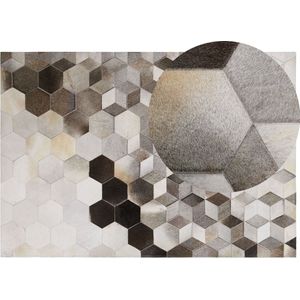 SASON - Patchwork vloerkleed - Beige - 160 x 230 cm - Koeienhuid leer