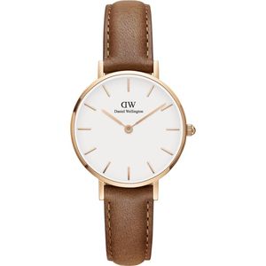 Daniel Wellington Classic Petite Durham DW001001228 - Horloge - Leer - Lichtbruin - Ø 28mm